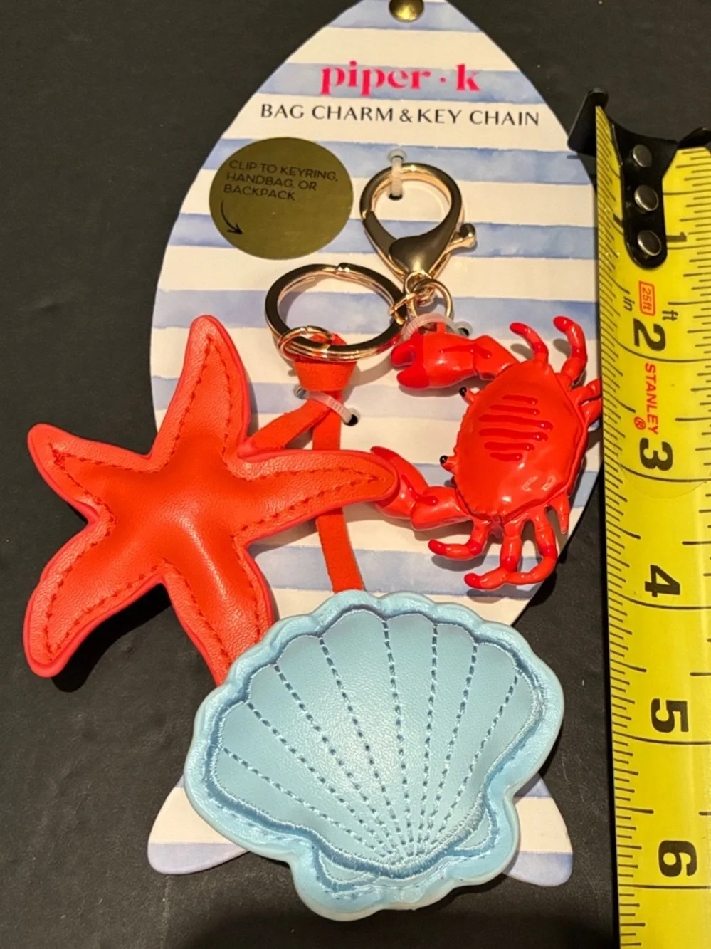 piper·k Bag Charm Orange Starfish & 🦀 Key Charm with Light Blue Shell 🐚